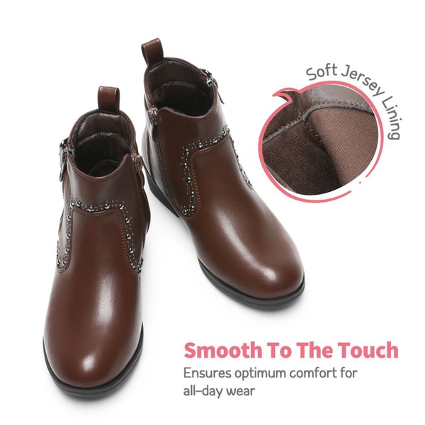 Girls Cushioned Non-Slip Zipper Ankle Boots - BROWN - 3